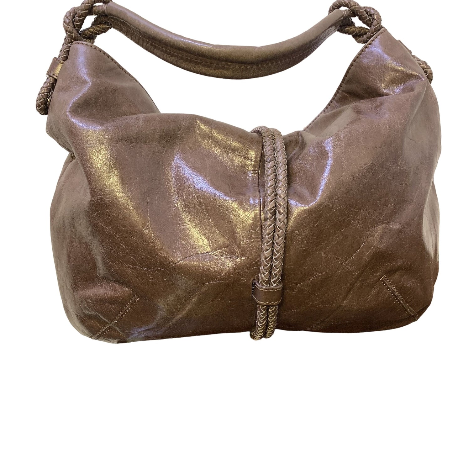 Ted Baker London Brown Leather Hobo-style Shoulder Bag w/Fold-over Bead Closure Size Large