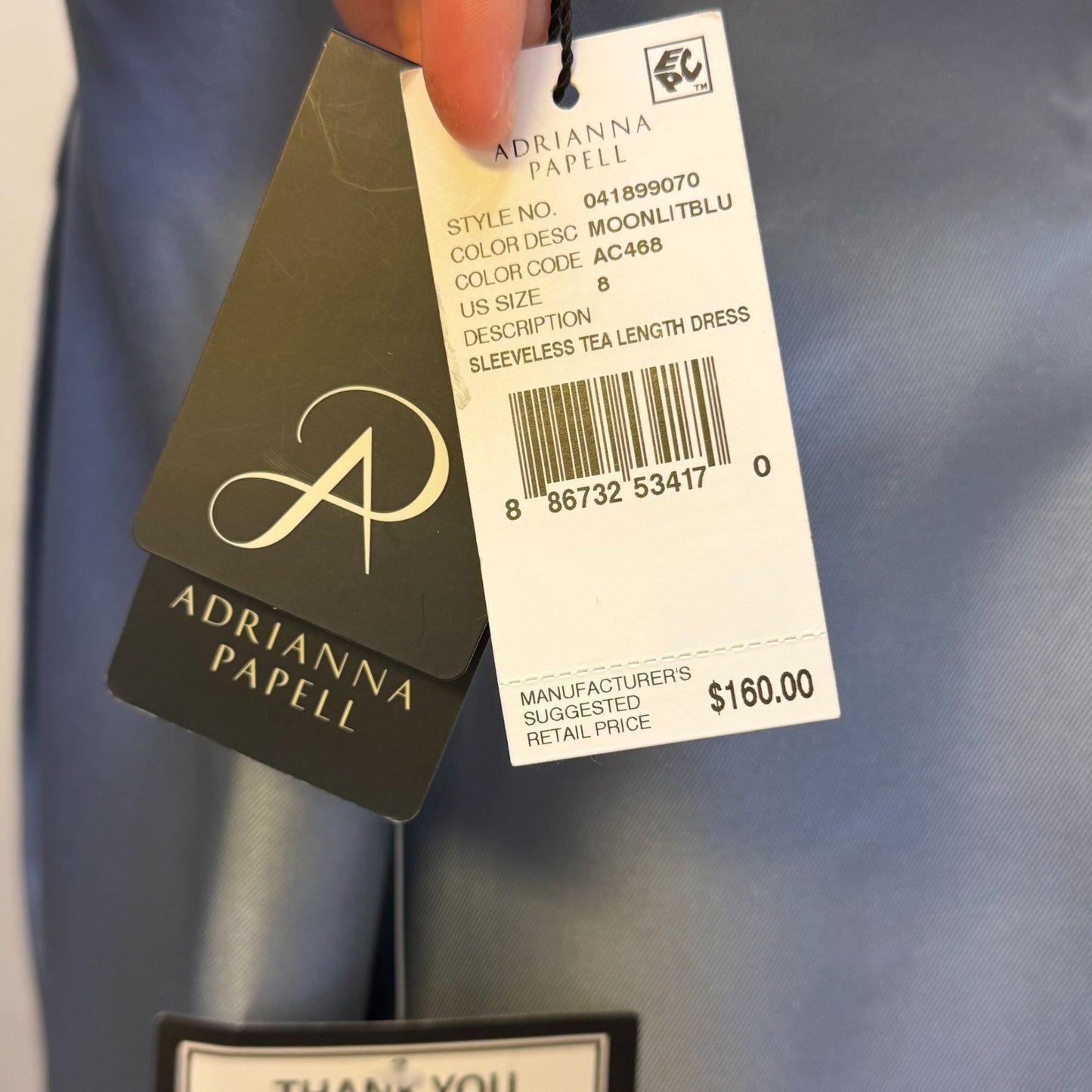 NWT Adrianna Papell Blue Satin Midi Dress Size 8