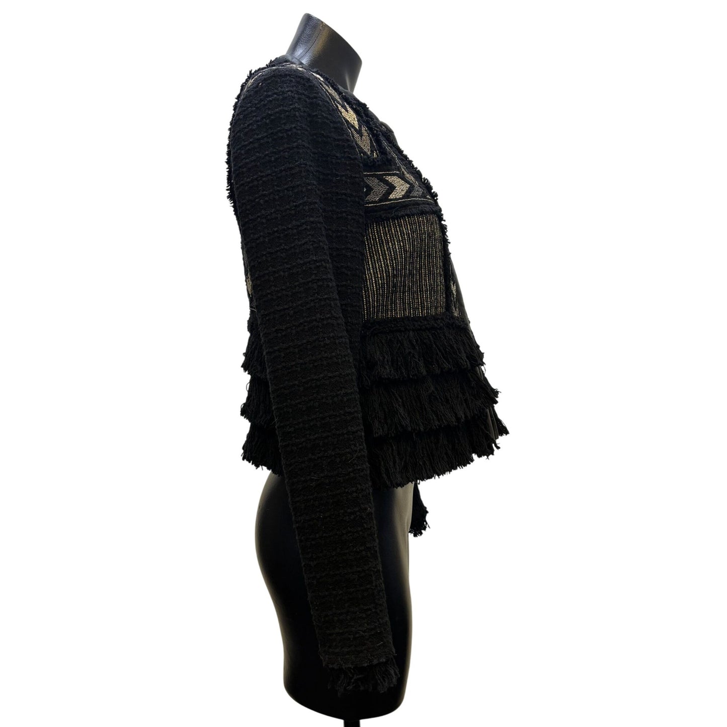 Rebecca Taylor Black & Silver Tweed Jacket W/ Fringe Detail Size 8