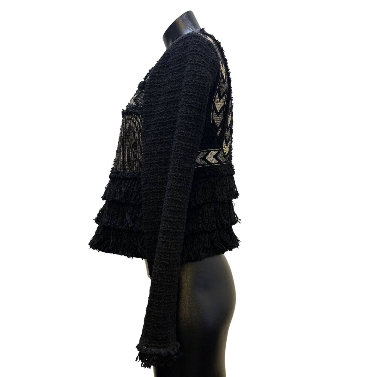 Rebecca Taylor Black & Silver Tweed Jacket W/ Fringe Detail Size 8