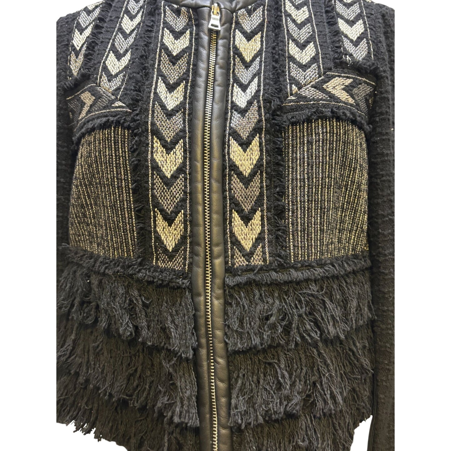 Rebecca Taylor Black & Silver Tweed Jacket W/ Fringe Detail Size 8