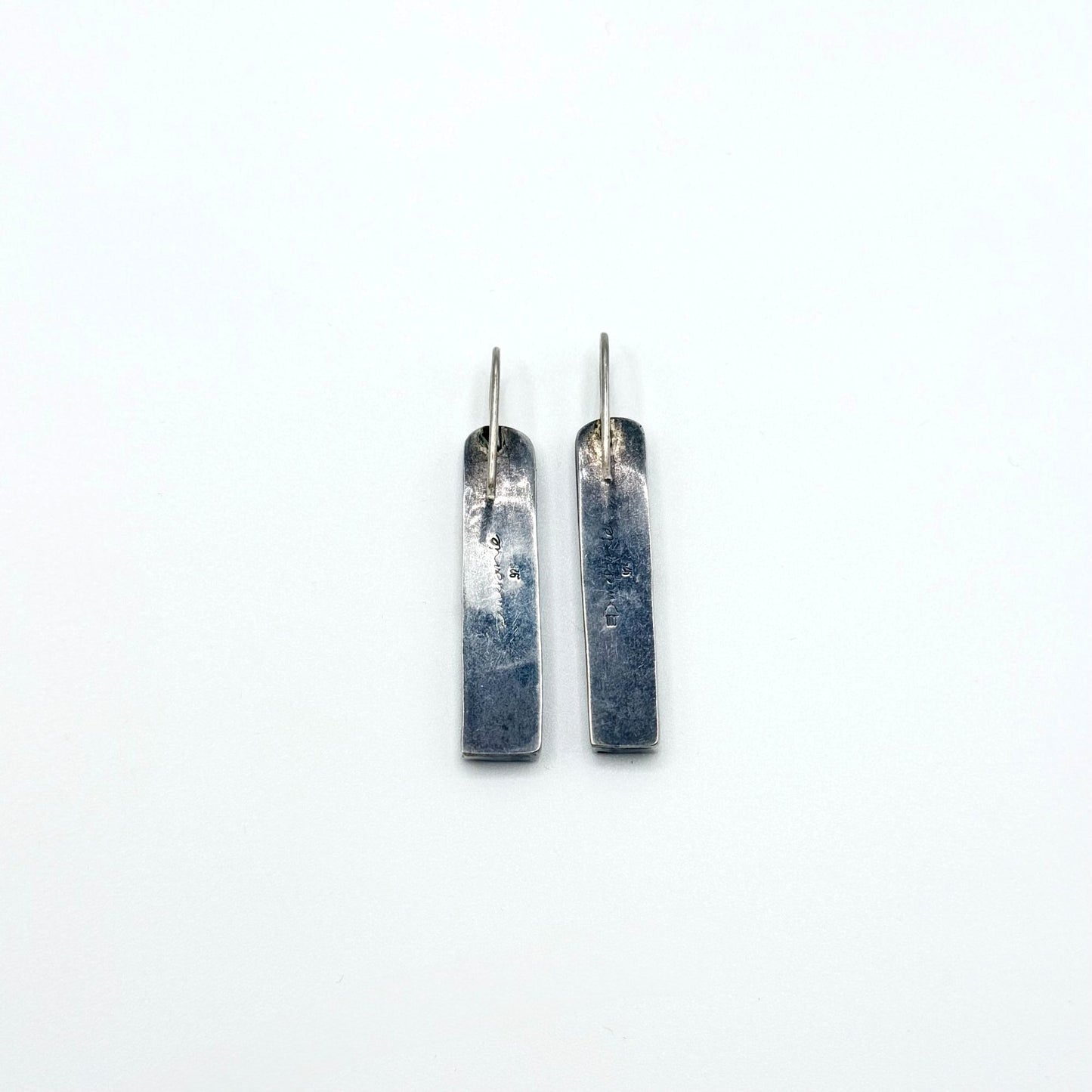 Handcrafted 925 Sterling Silver Bar Dangle Earrings With Ivory & Blue Dot Accents