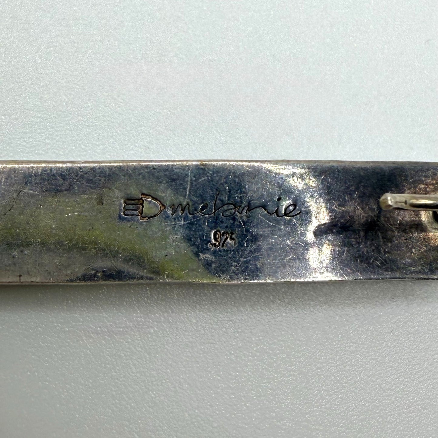 Handcrafted 925 Sterling Silver Bar Dangle Earrings With Ivory & Blue Dot Accents