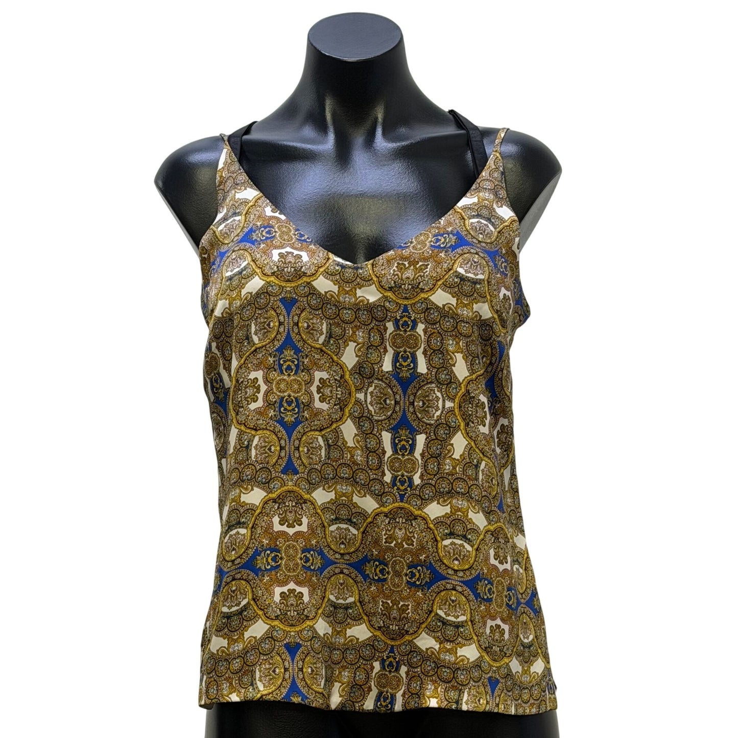 L'agence Silk Sleeveless Blouse Gold & Blue Baroque Print XS