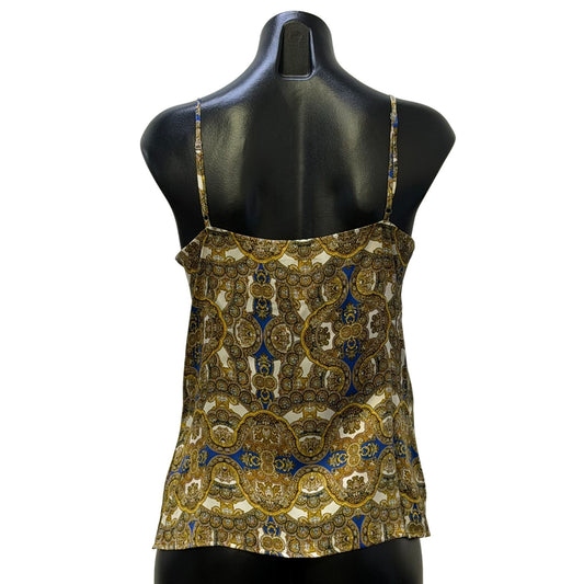 L'agence Silk Sleeveless Blouse Gold & Blue Baroque Print XS