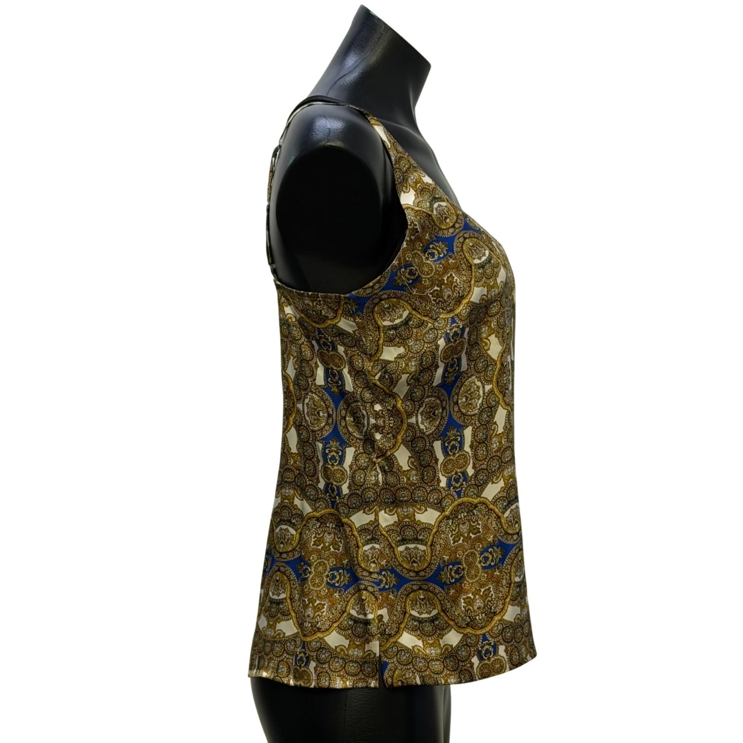 L'agence Silk Sleeveless Blouse Gold & Blue Baroque Print XS