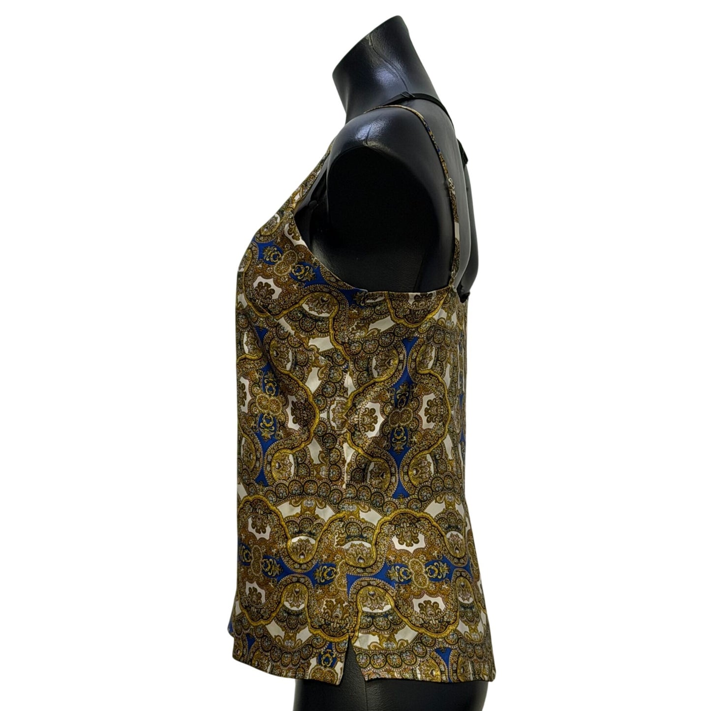L'agence Silk Sleeveless Blouse Gold & Blue Baroque Print XS