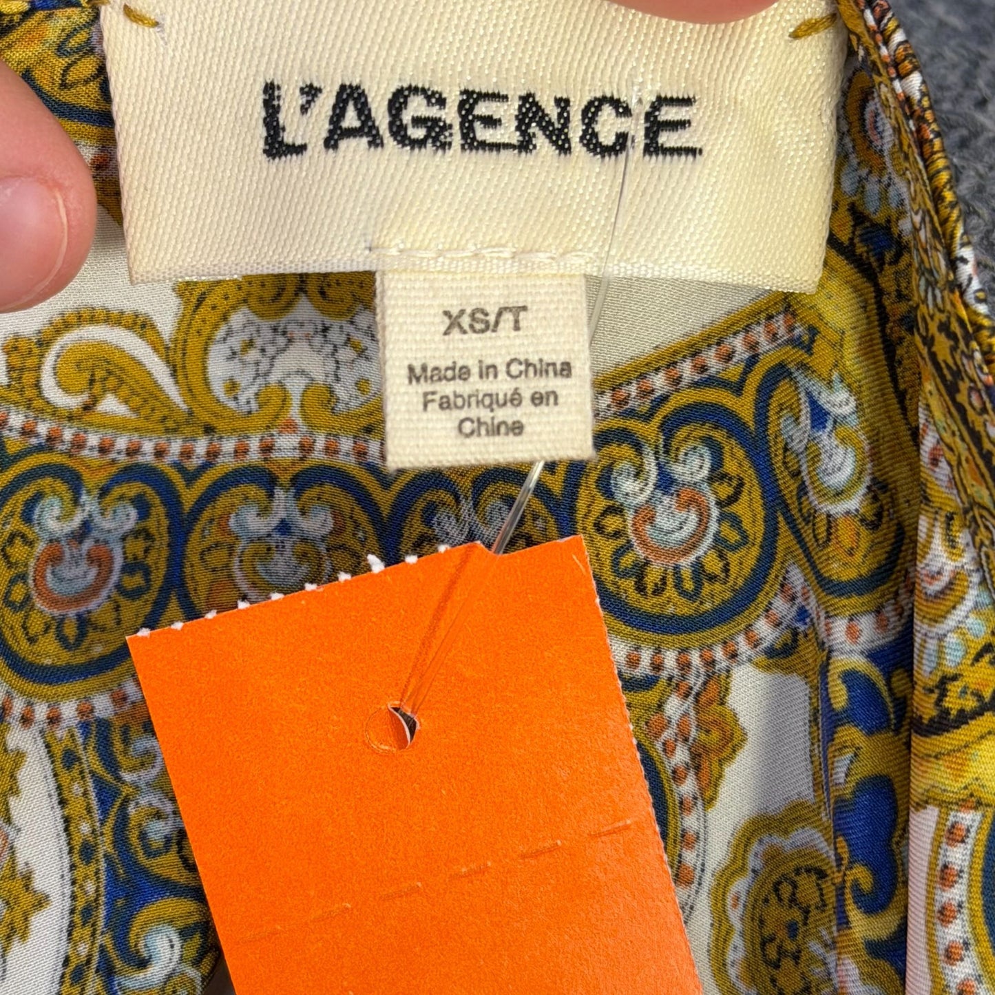 L'agence Silk Sleeveless Blouse Gold & Blue Baroque Print XS