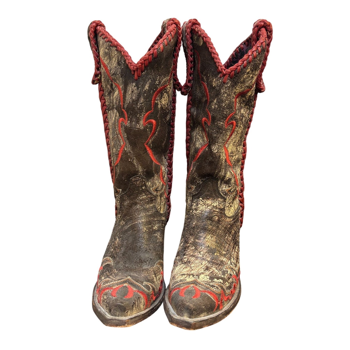 Vintage Charlie 1 Horse Western Cowboy Boots Distressed Leather