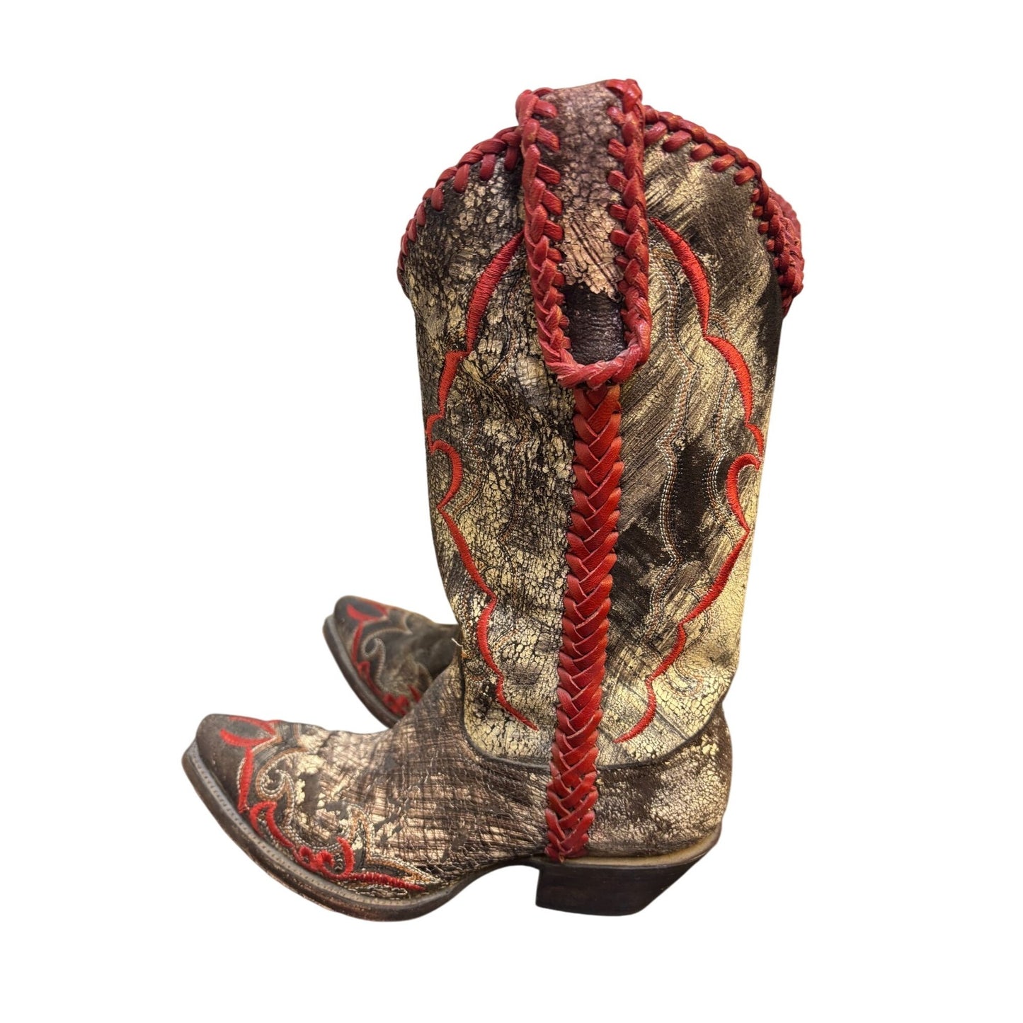 Vintage Charlie 1 Horse Western Cowboy Boots Distressed Leather