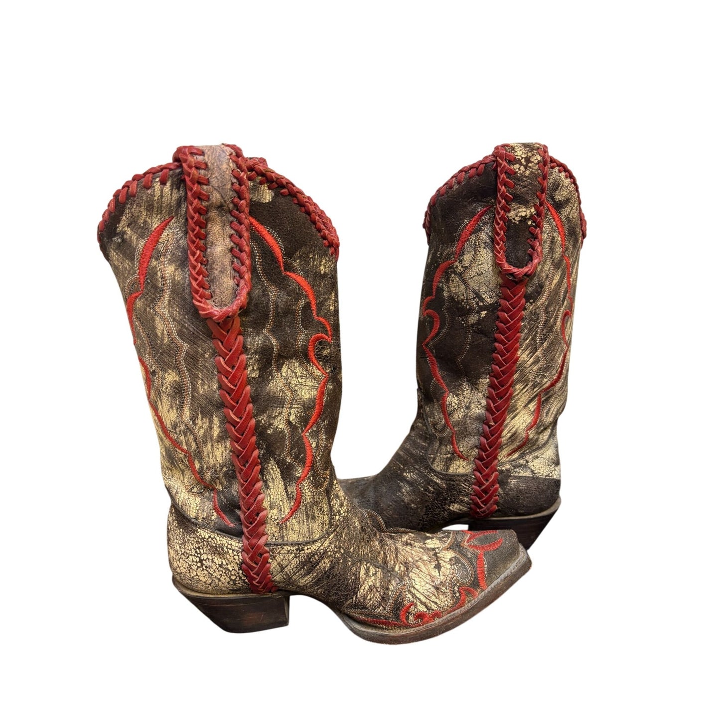 Vintage Charlie 1 Horse Western Cowboy Boots Distressed Leather