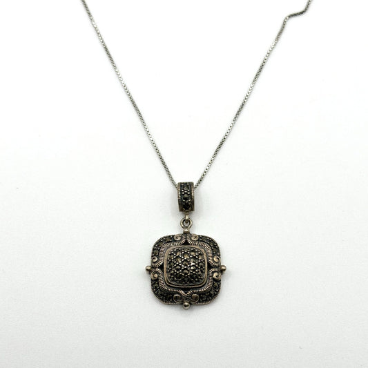925 Sterling Silver Necklace With Square Marcasite Pendant