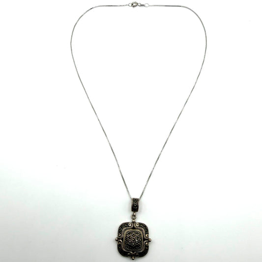 925 Sterling Silver Necklace With Square Marcasite Pendant