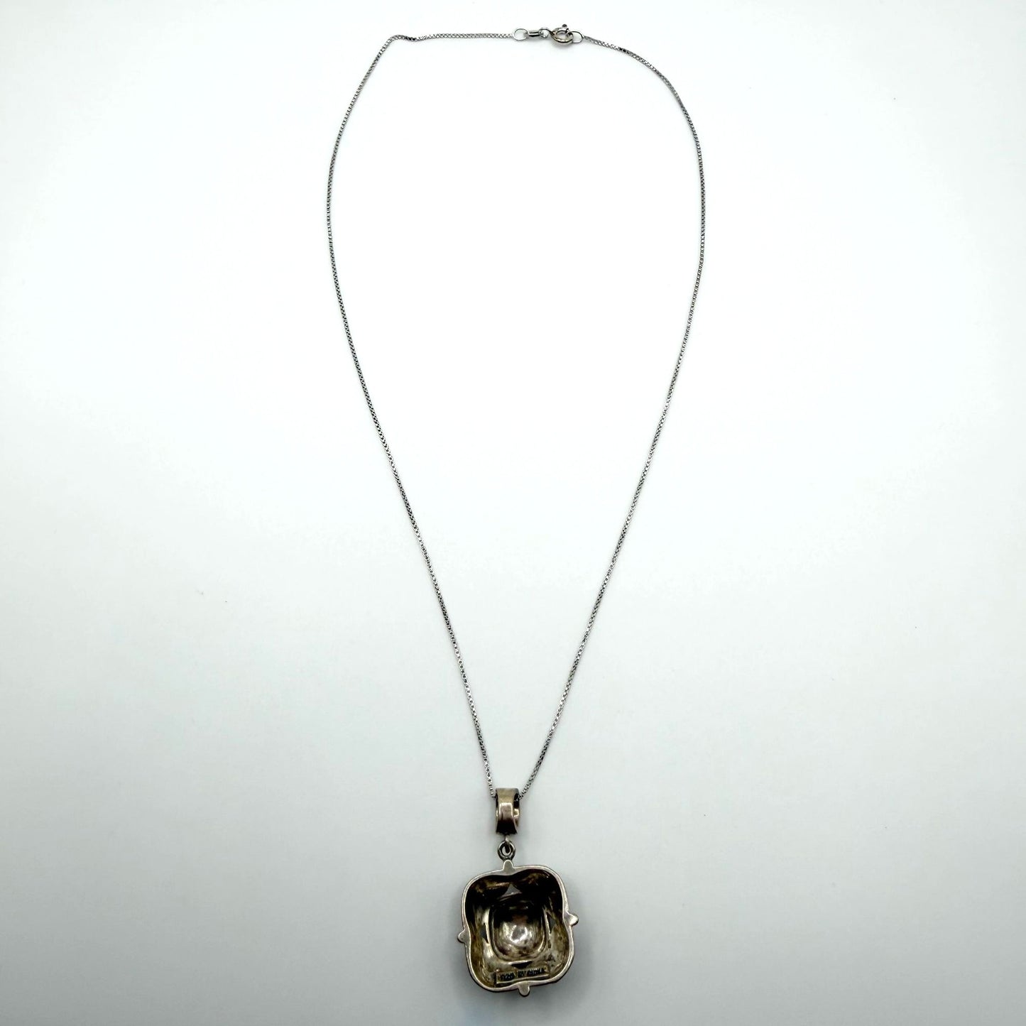 925 Sterling Silver Necklace With Square Marcasite Pendant
