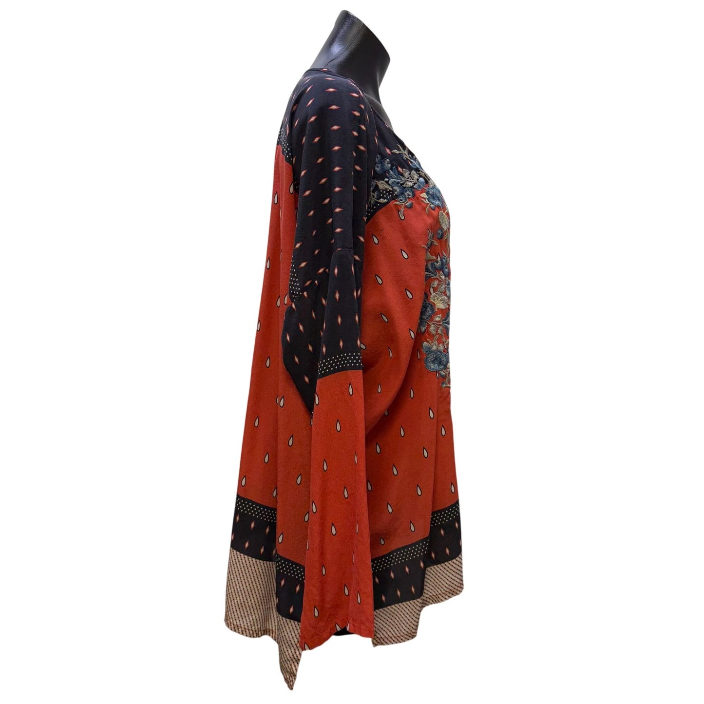 Pete & Greta Johnny Was Embroidered Silk Blouse Red Multi L