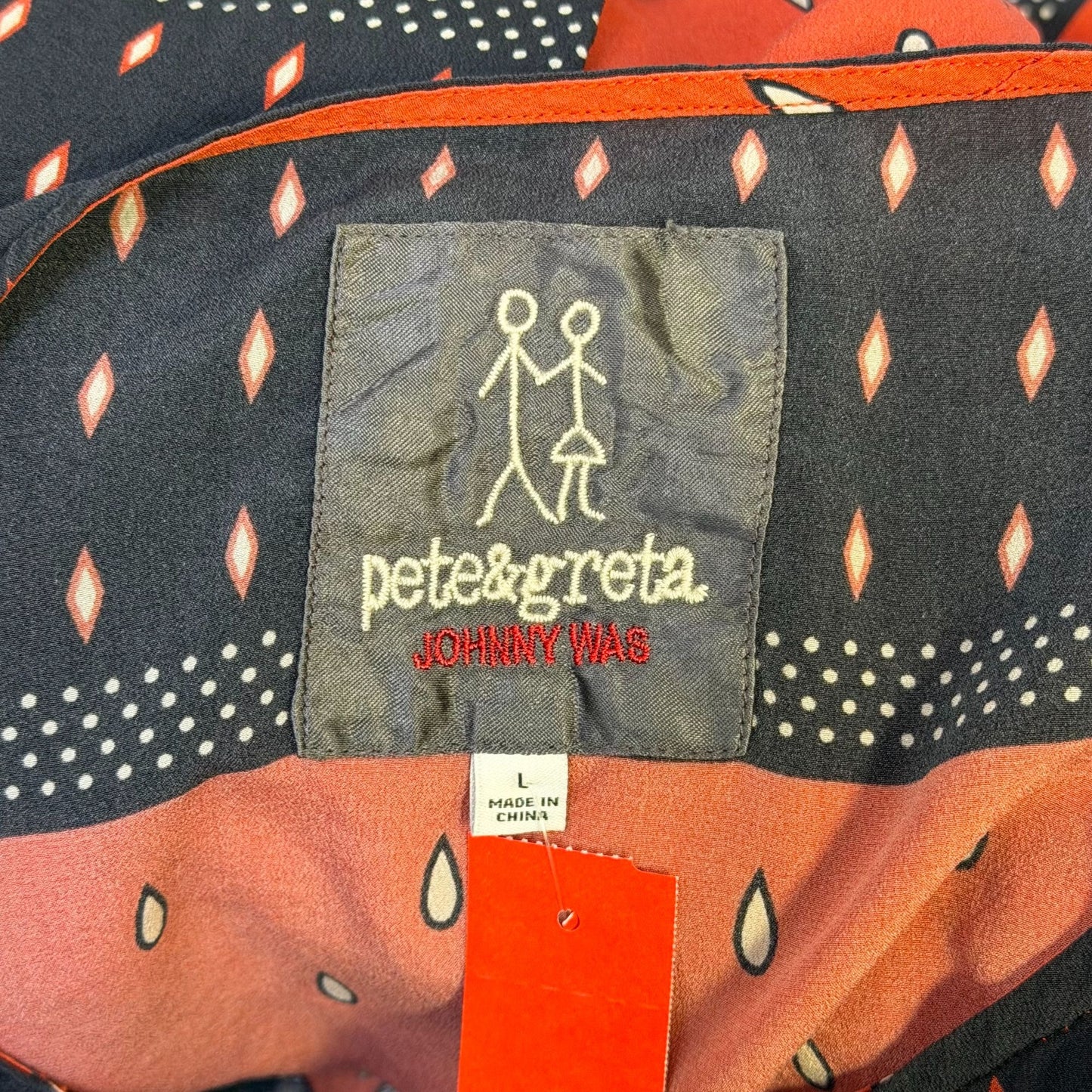 Pete & Greta Johnny Was Embroidered Silk Blouse Red Multi L
