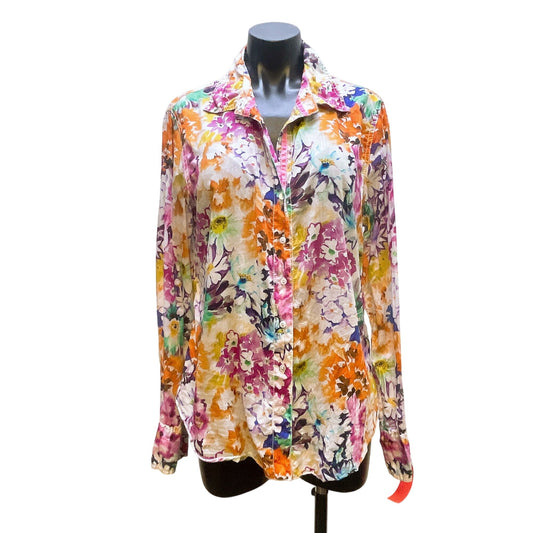 Cino Womens Floral Long Sleeve Button-Up Shirt Size L 100% Cotton Multicolor