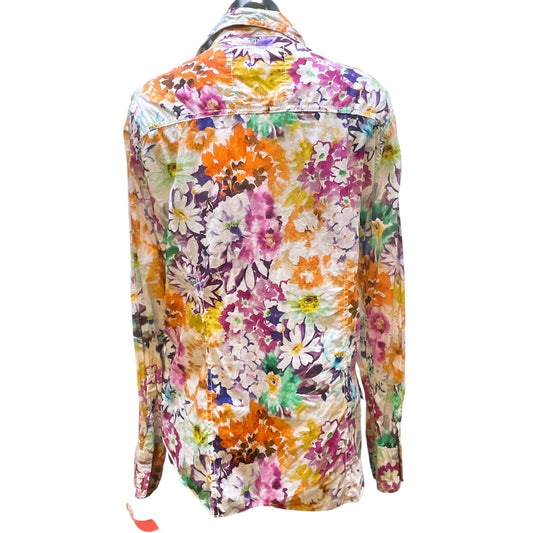Cino Womens Floral Long Sleeve Button-Up Shirt Size L 100% Cotton Multicolor