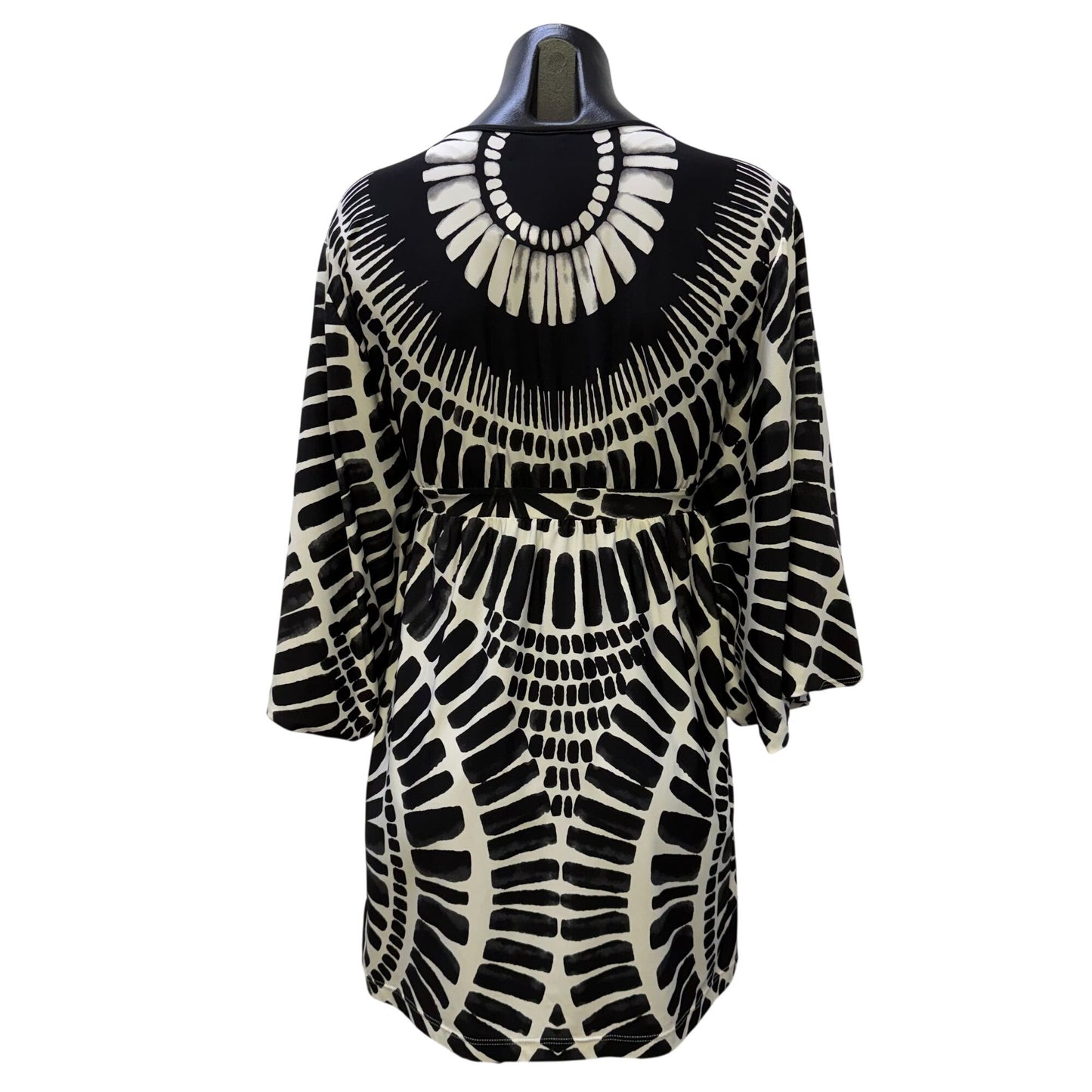 Trina Turk Black & White Kimono Sleeve Blouse With Abstract Print M