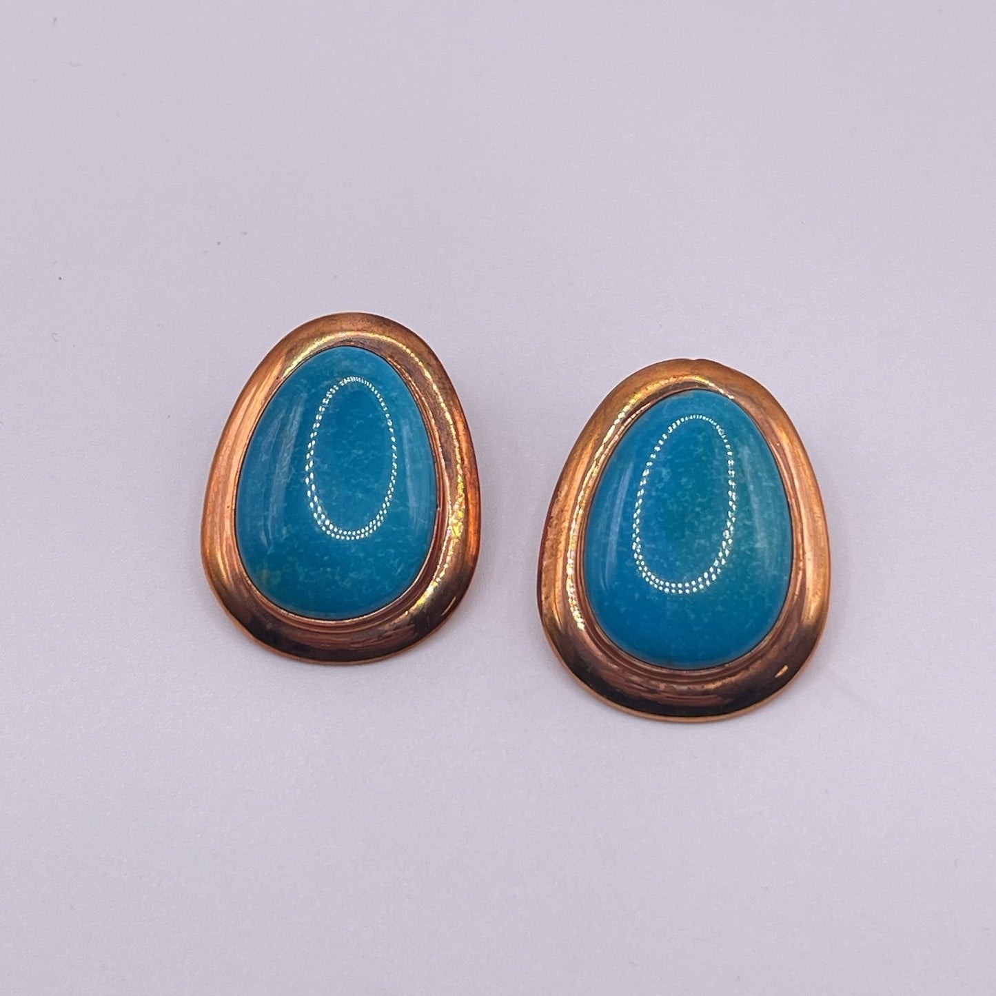 Vintage Copper Turquoise Large Teardrop Earrings