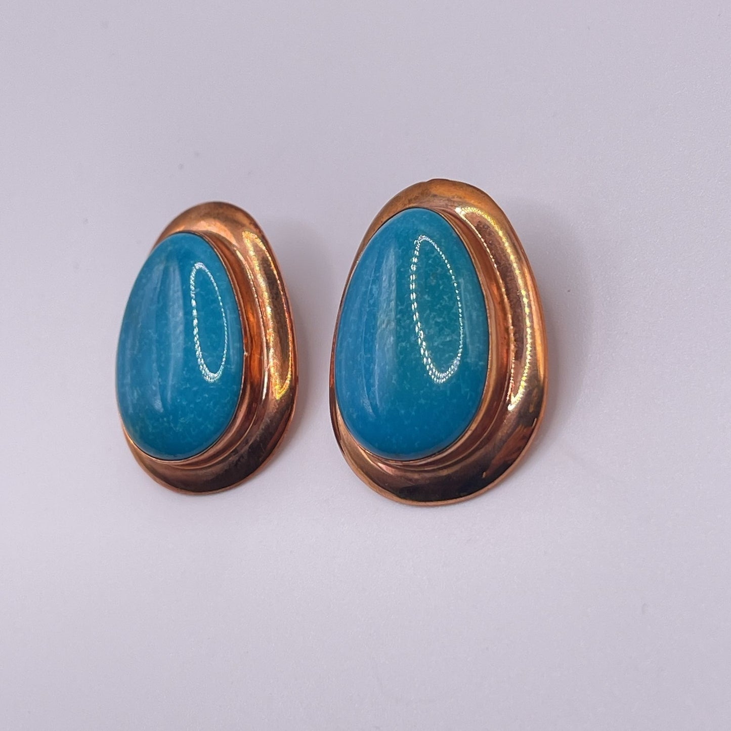 Vintage Copper Turquoise Large Teardrop Earrings