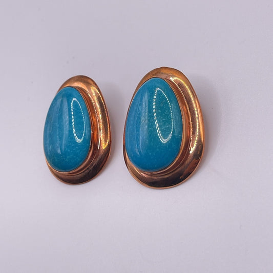 Vintage Copper Turquoise Large Teardrop Earrings