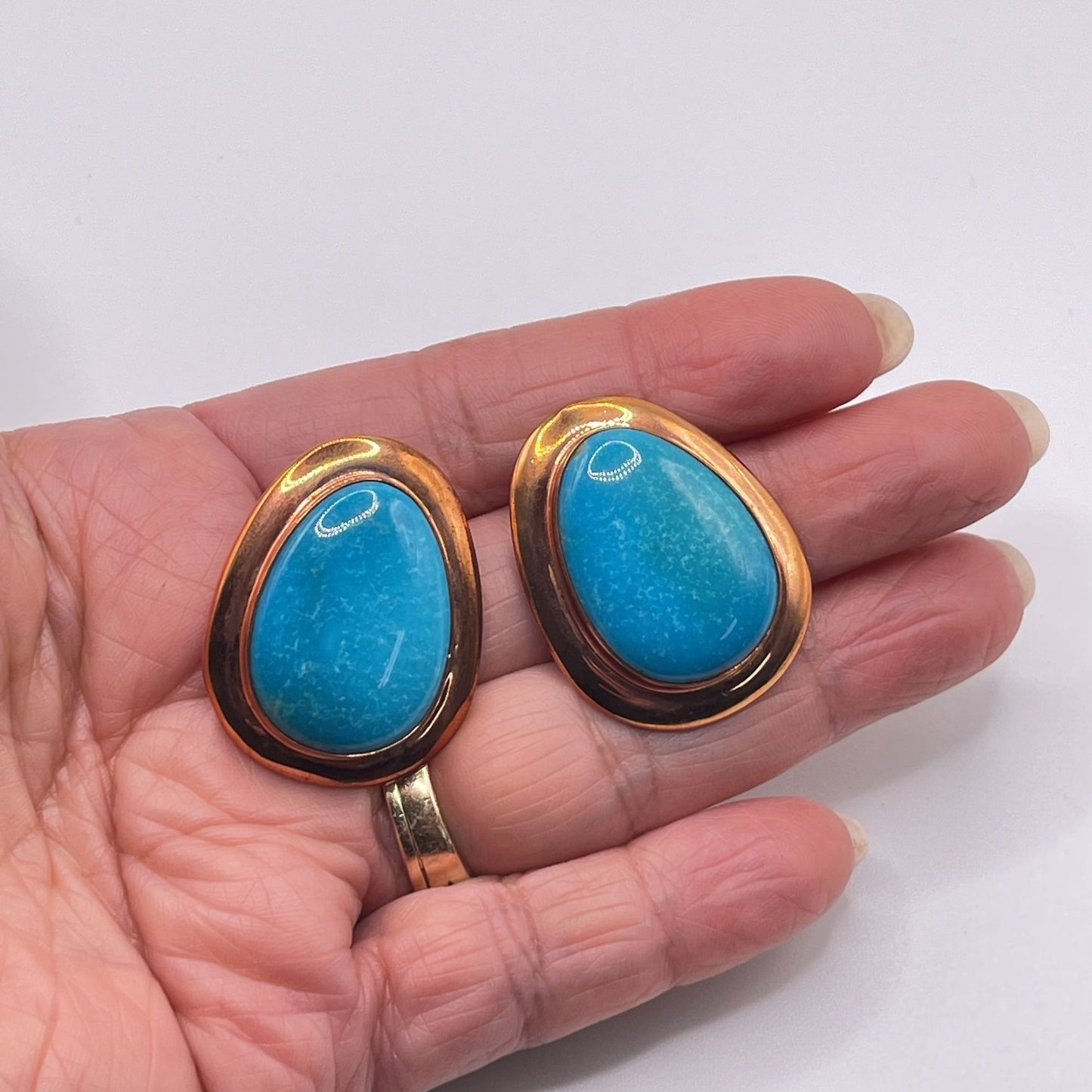 Vintage Copper Turquoise Large Teardrop Earrings