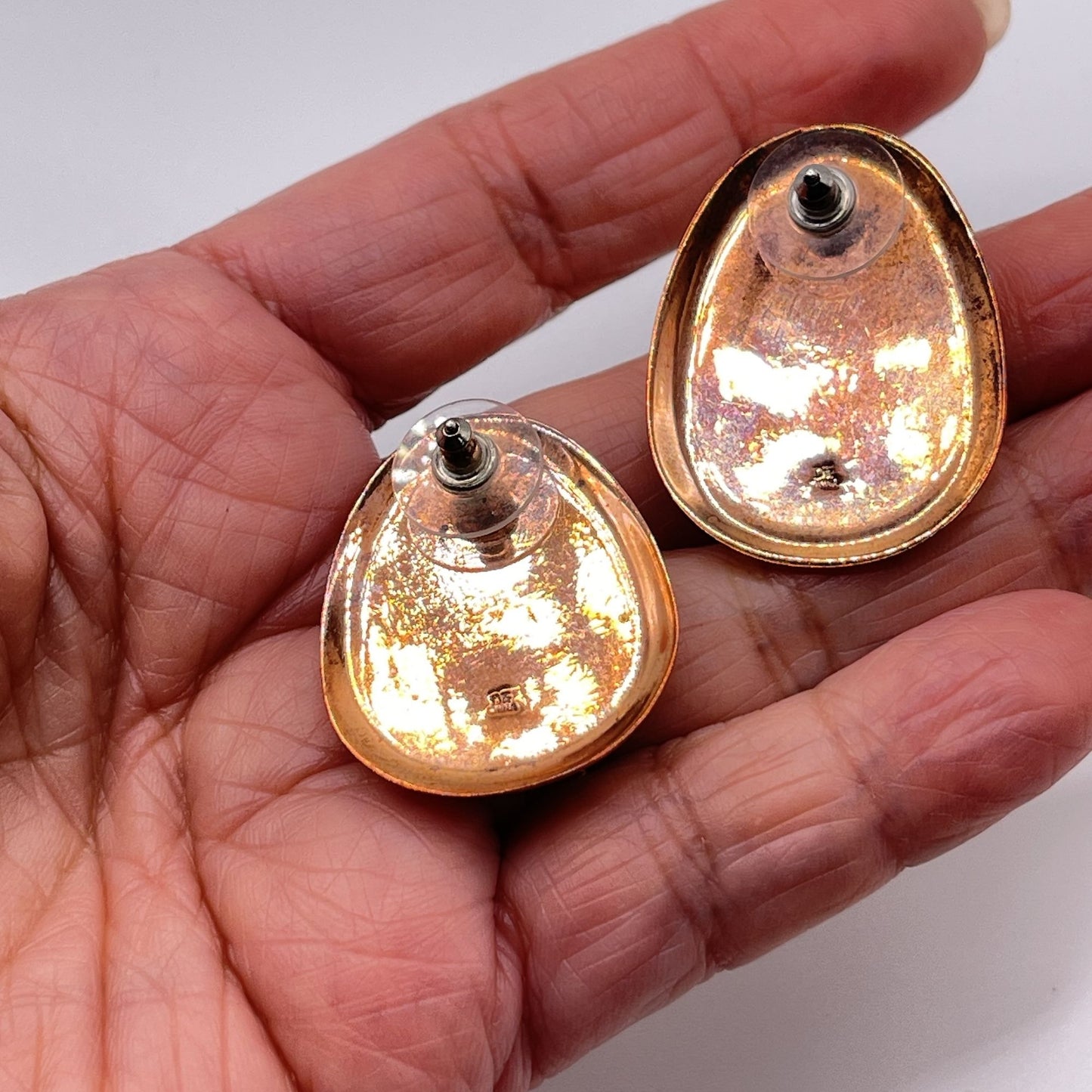 Vintage Copper Turquoise Large Teardrop Earrings