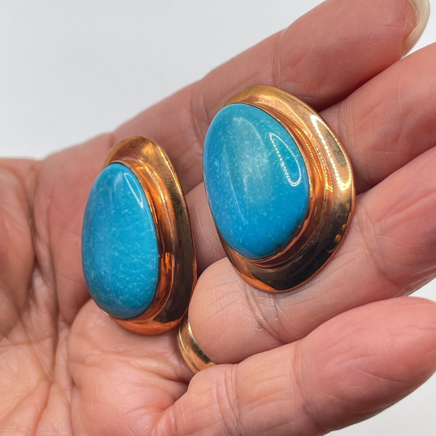 Vintage Copper Turquoise Large Teardrop Earrings