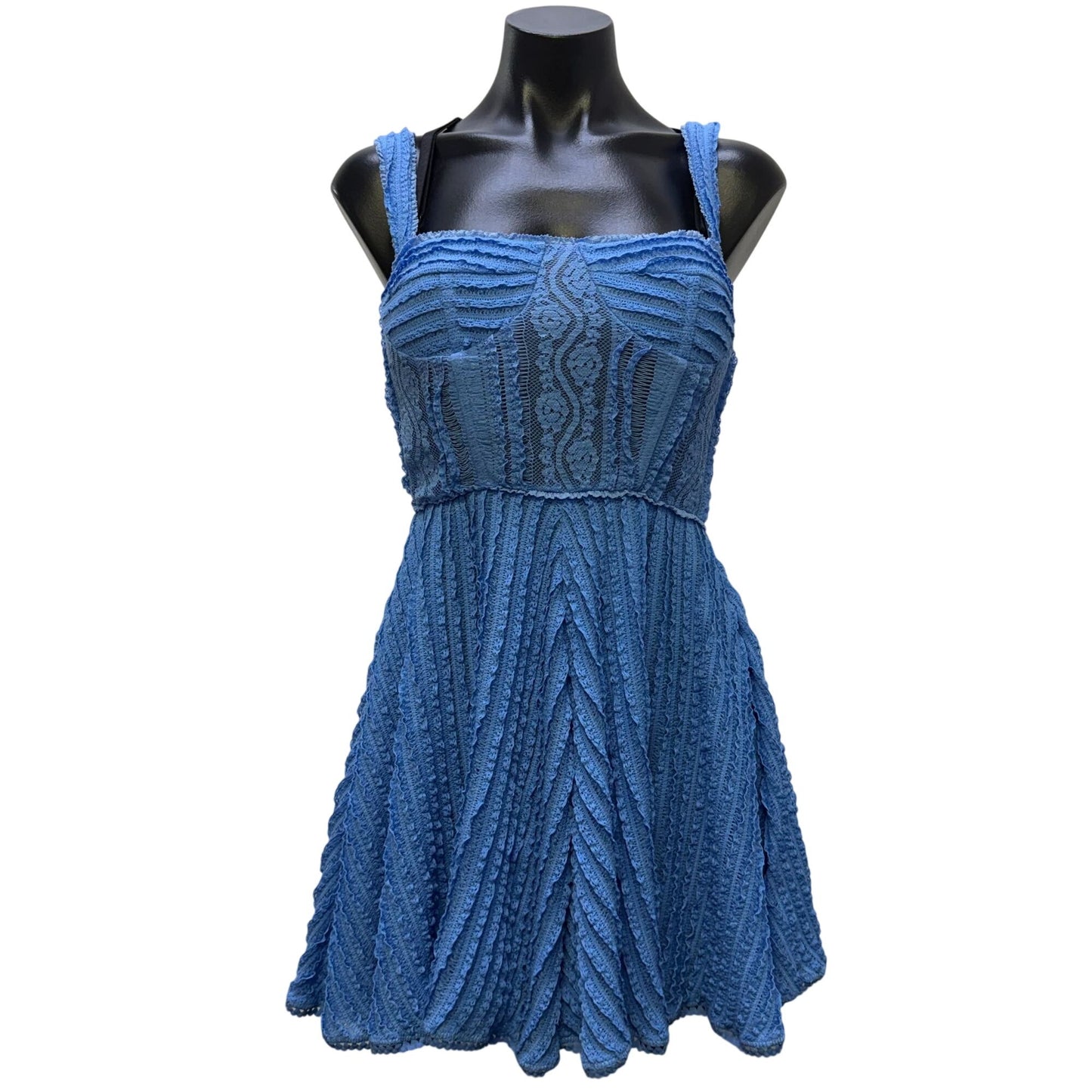 Charo Ibiza 1989 Blue Lace Textured Sleeveless W/Bra Dress S