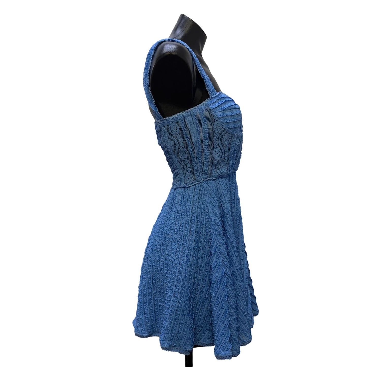 Charo Ibiza 1989 Blue Lace Textured Sleeveless W/Bra Dress S