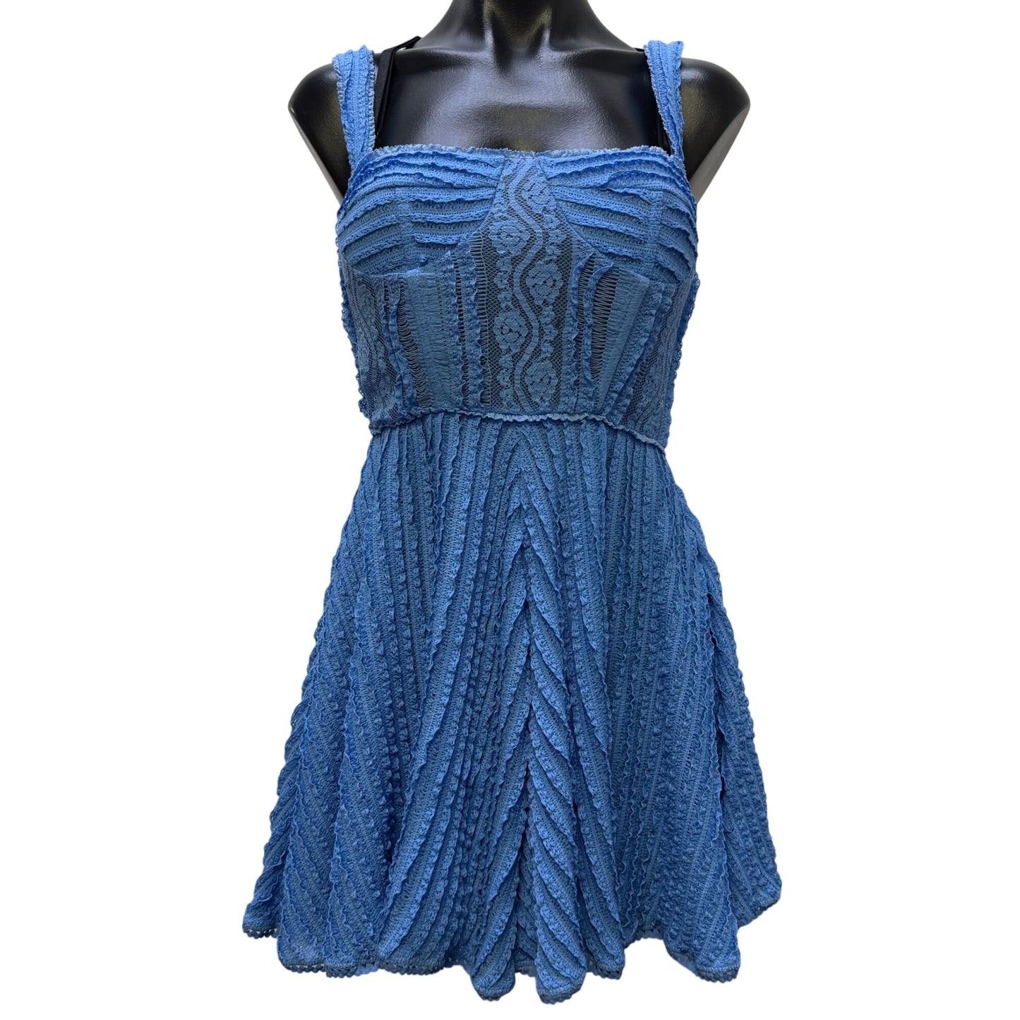 Charo Ibiza 1989 Blue Lace Textured Sleeveless W/Bra Dress S