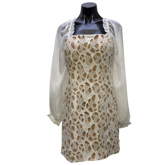 NWT Adelyn Rae Mini Dress With Sheer Sleeves White & Nude S