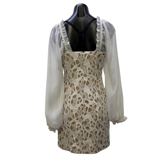 NWT Adelyn Rae Mini Dress With Sheer Sleeves White & Nude S