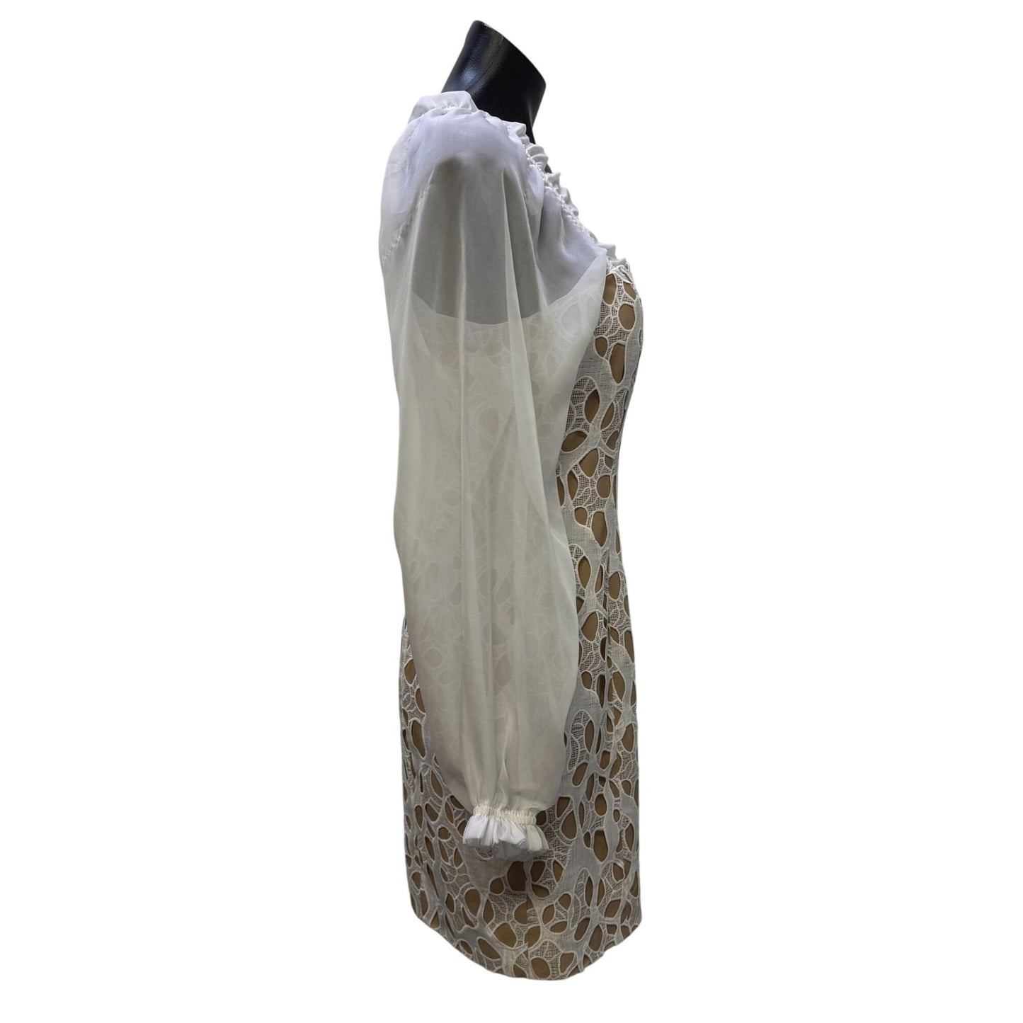 NWT Adelyn Rae Mini Dress With Sheer Sleeves White & Nude S