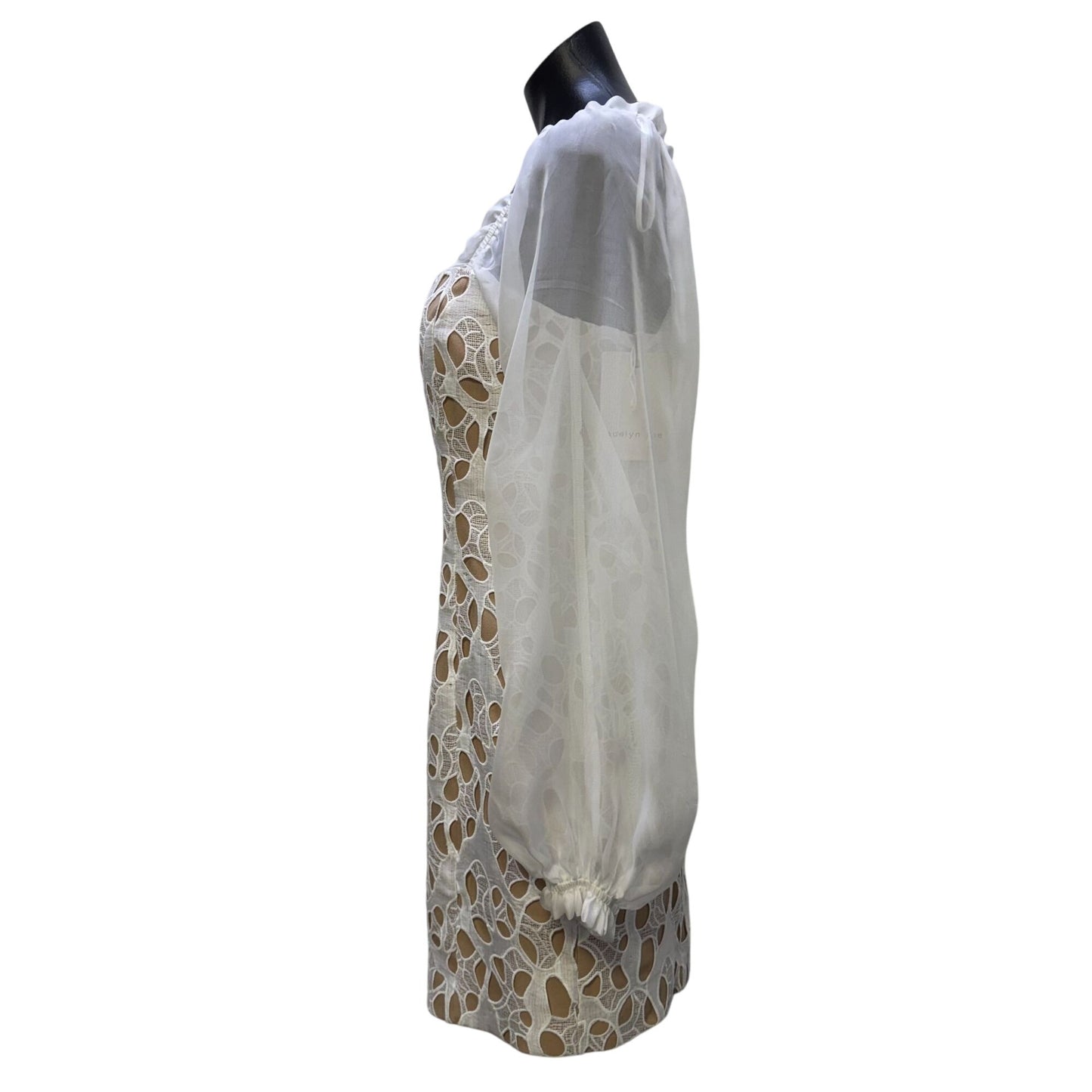 NWT Adelyn Rae Mini Dress With Sheer Sleeves White & Nude S