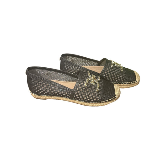 Sam Edelman Black Mesh Slip-On Espadrilles w/Embellished Gold-Tone Accent Size 7.5