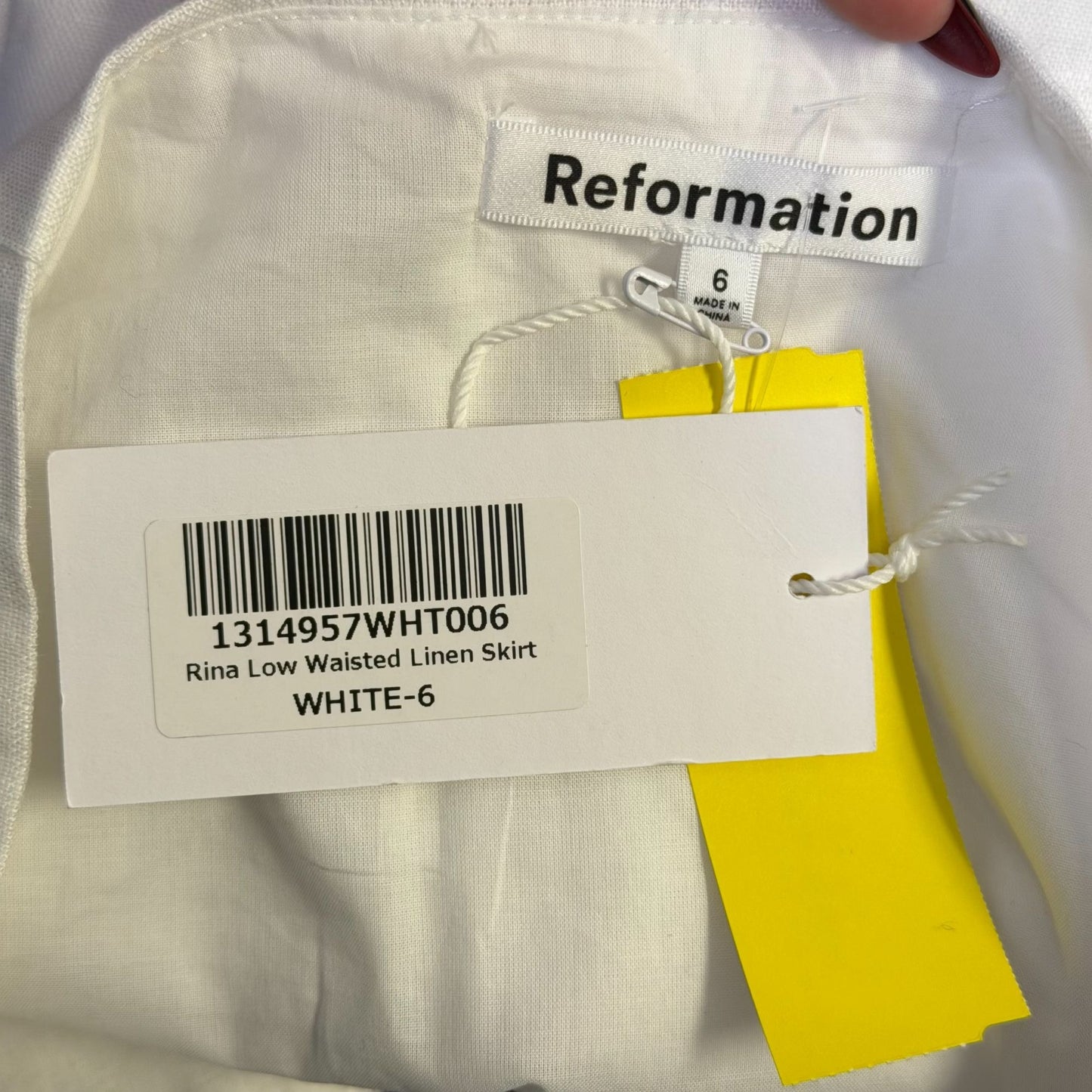 NWT Reformation Rina Low Waisted White Linen Skirt Size 6