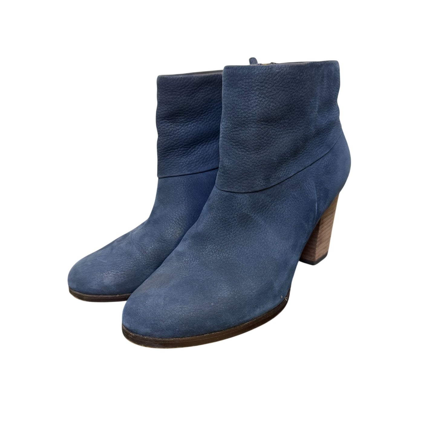 Cole Haan Navy Leather Ankle Boots With Wooden Block Heel Size 7