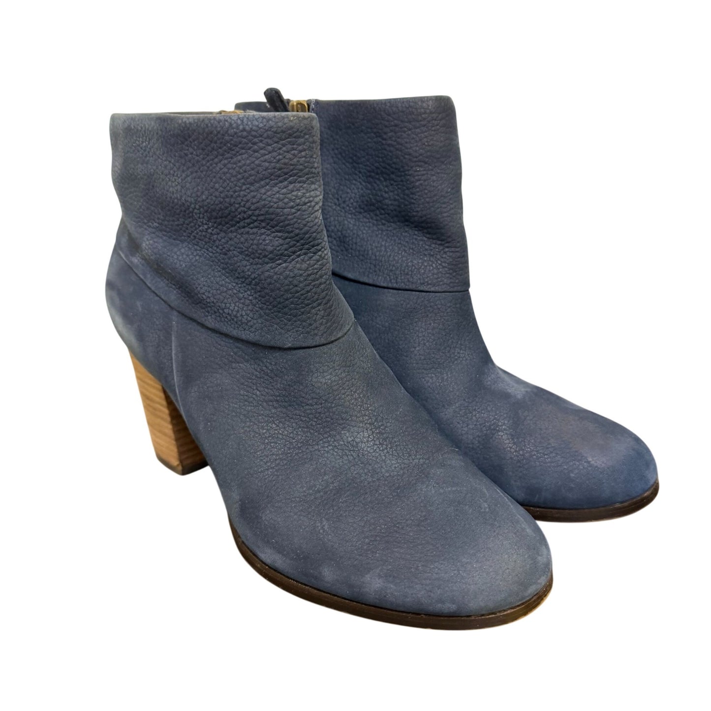 Cole Haan Navy Leather Ankle Boots With Wooden Block Heel Size 7