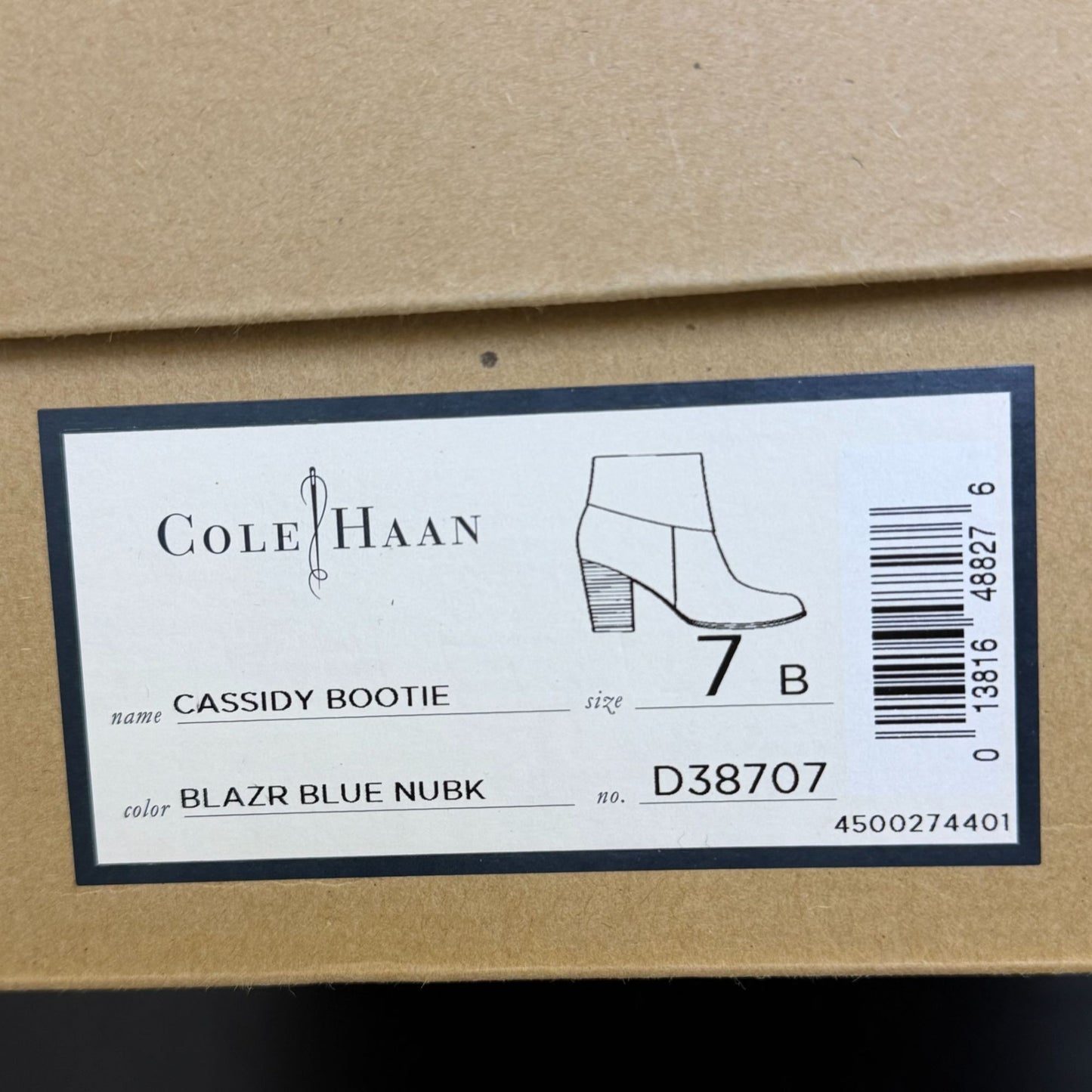 Cole Haan Navy Leather Ankle Boots With Wooden Block Heel Size 7