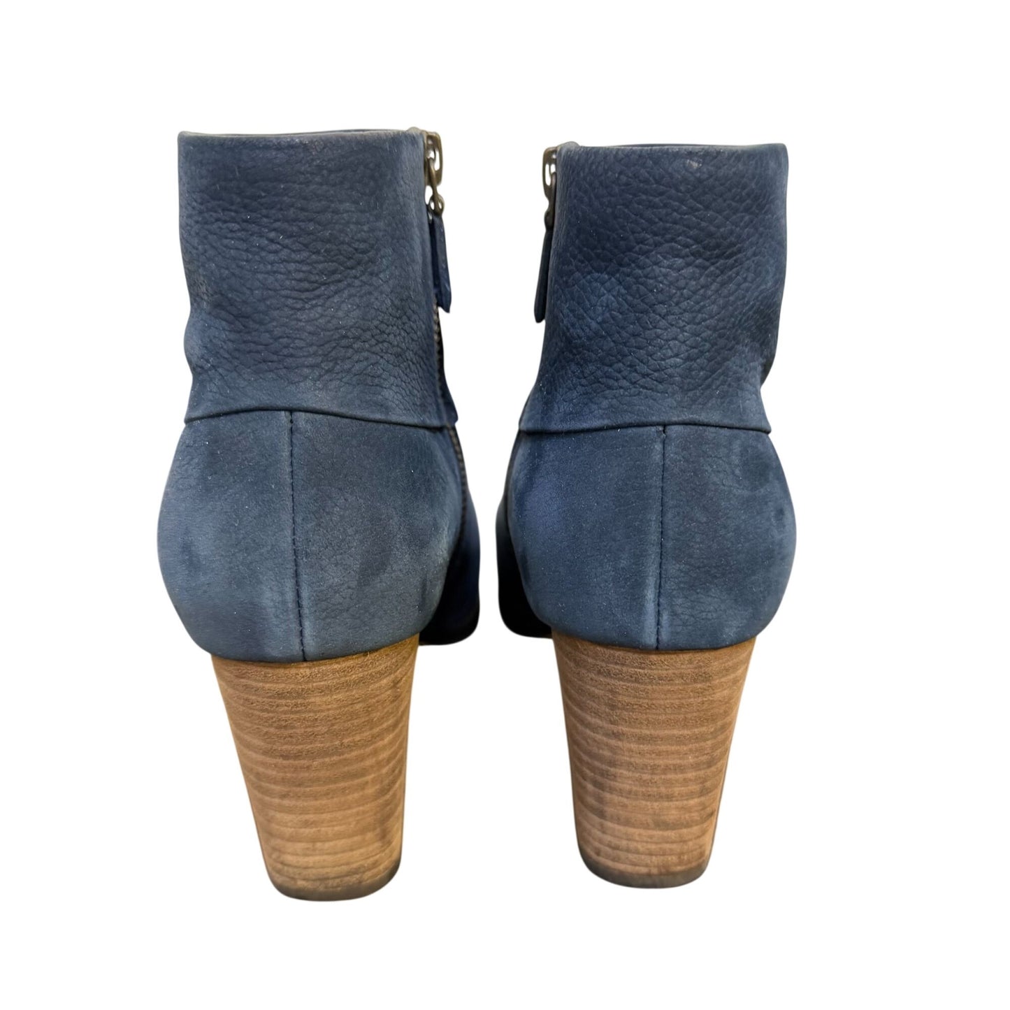 Cole Haan Navy Leather Ankle Boots With Wooden Block Heel Size 7