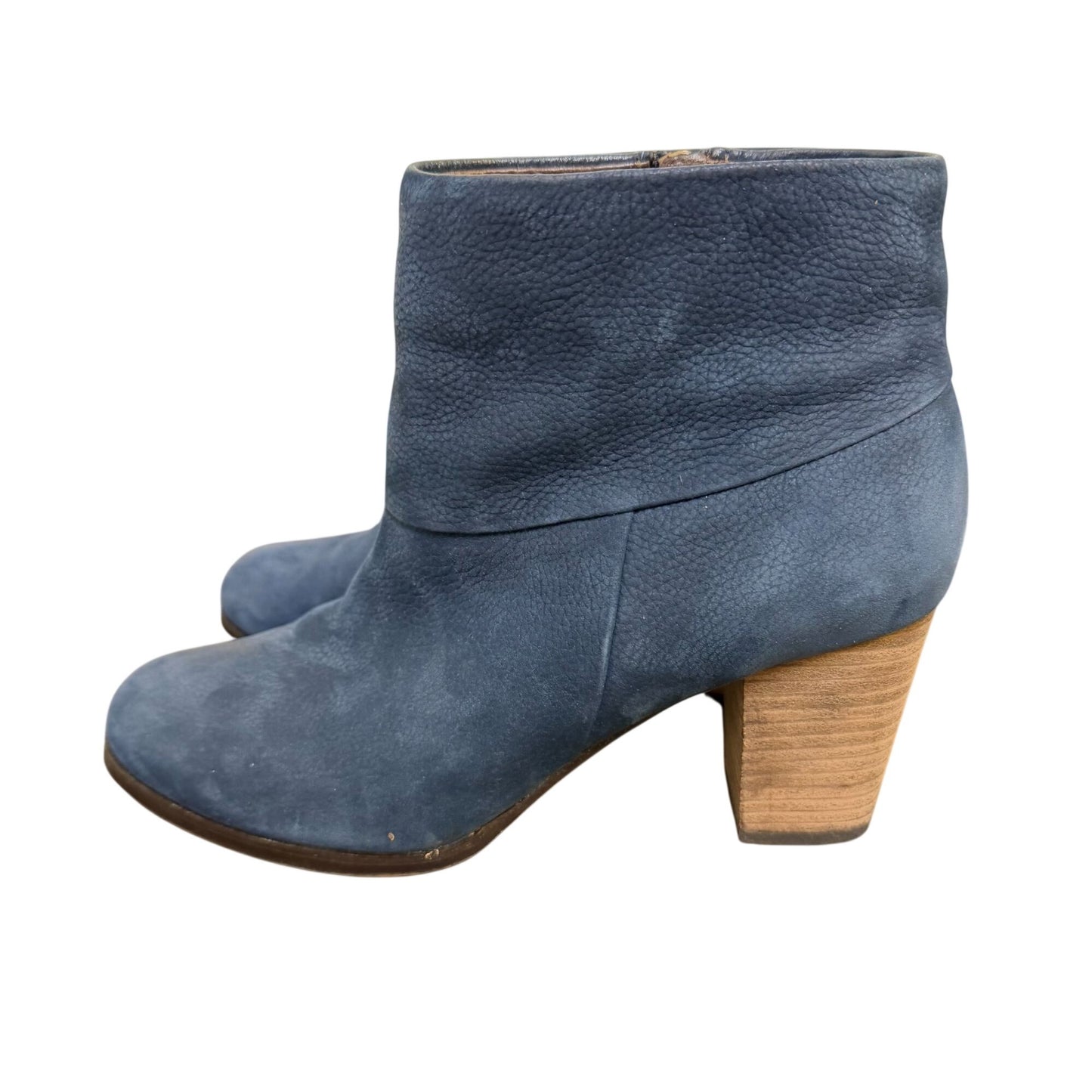 Cole Haan Navy Leather Ankle Boots With Wooden Block Heel Size 7