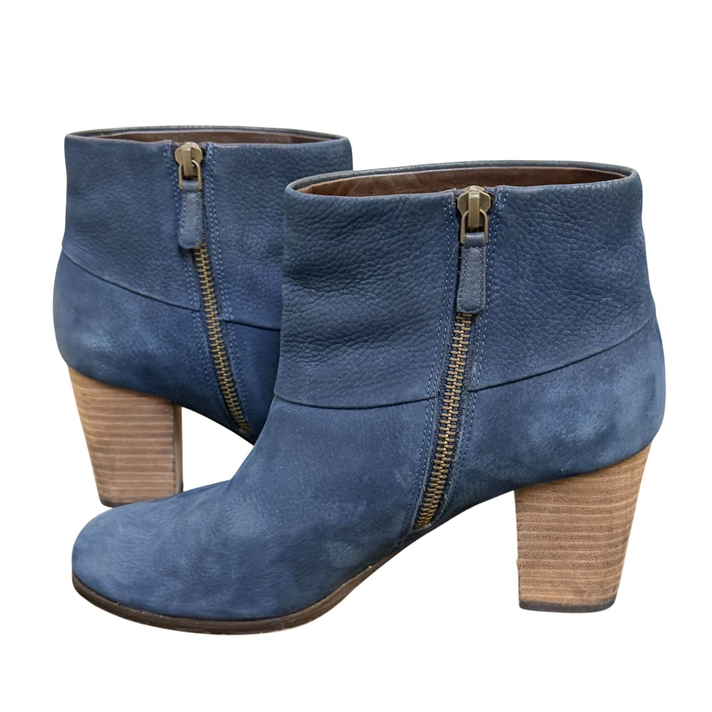 Cole Haan Navy Leather Ankle Boots With Wooden Block Heel Size 7