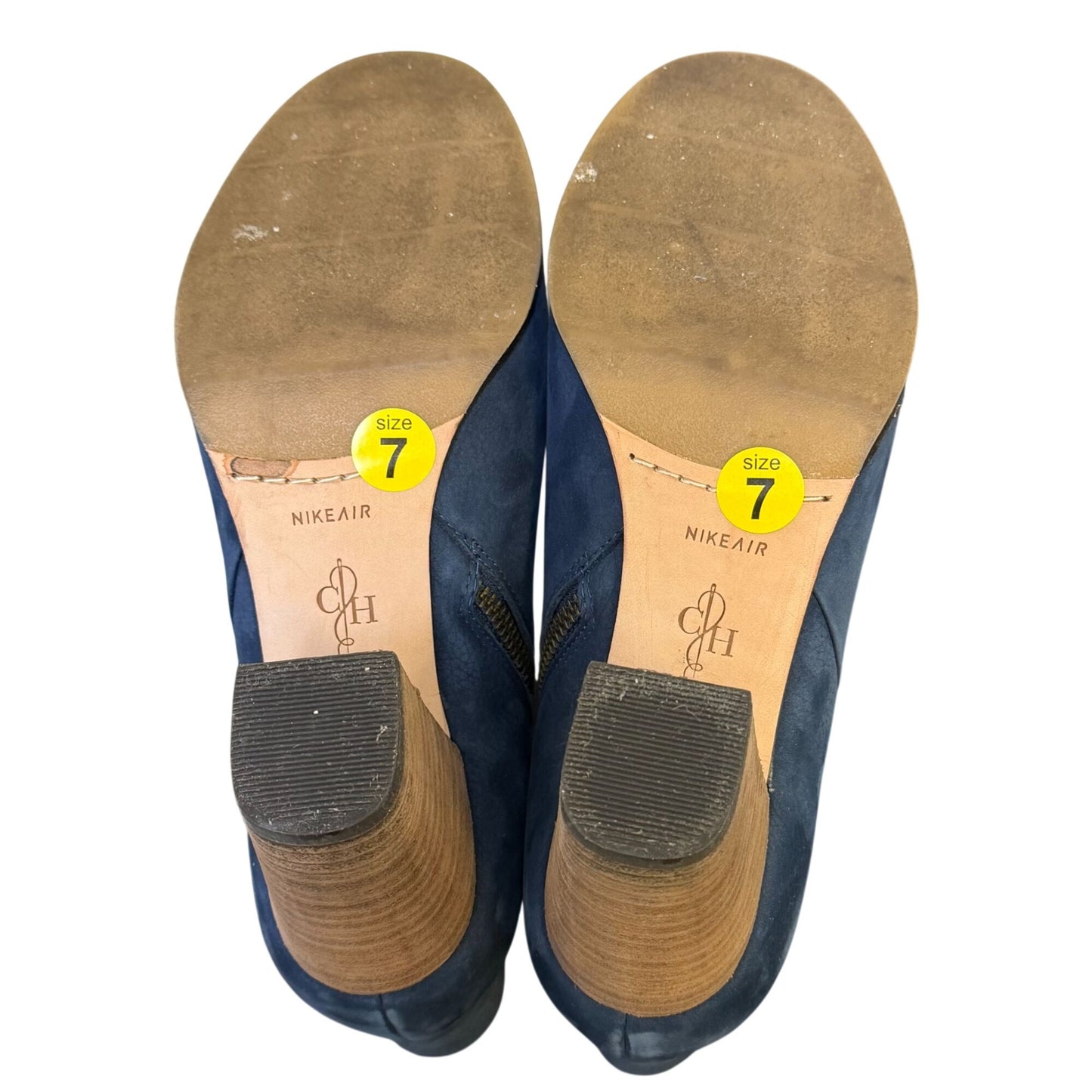 Cole Haan Navy Leather Ankle Boots With Wooden Block Heel Size 7