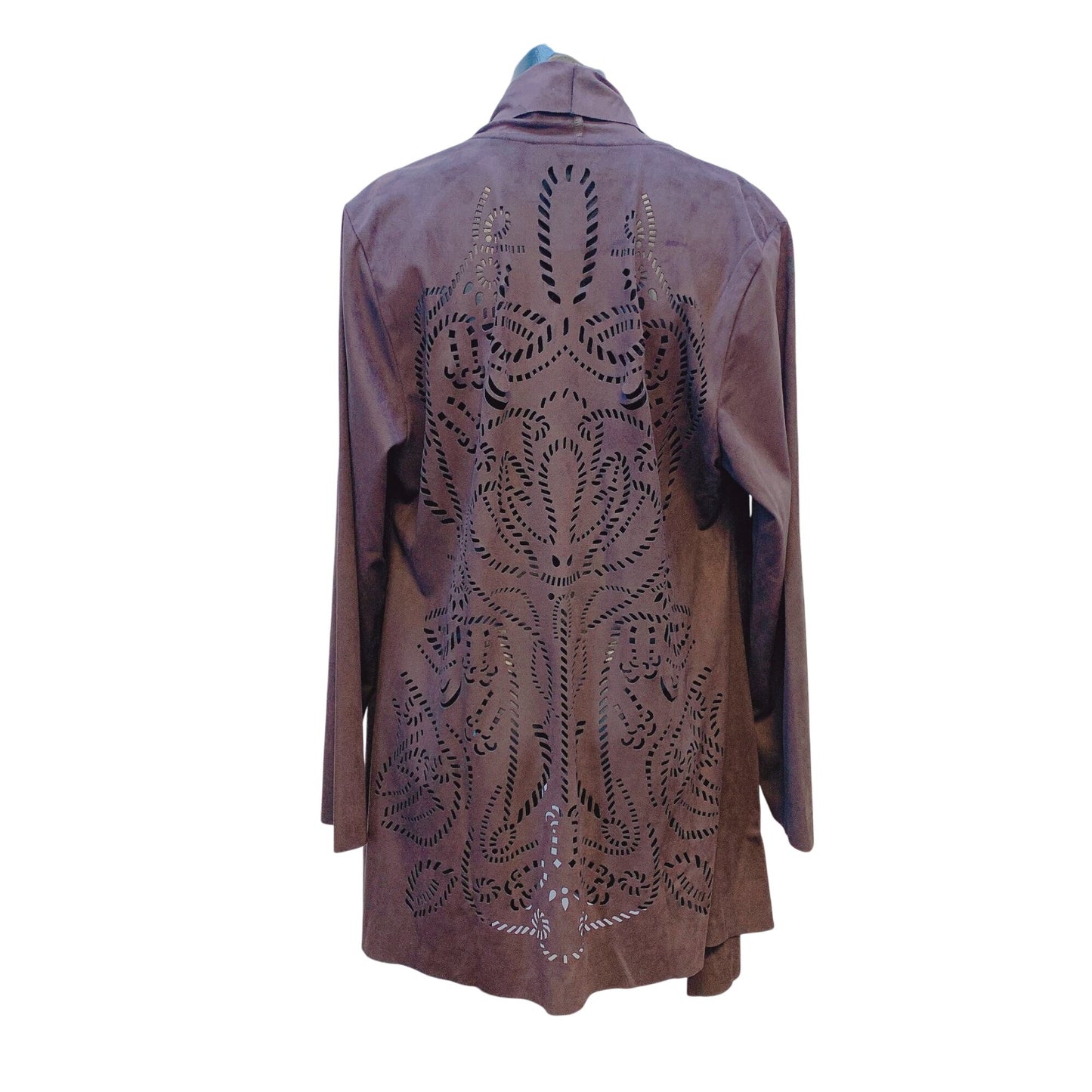 Soft Surroundings Brown Faux Suede Jacket With Laser Cut Design on Back - Size L