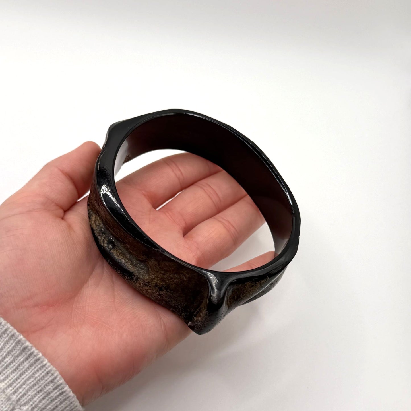 Buffalo Black Horn Bracelet With Natural Grain Texture