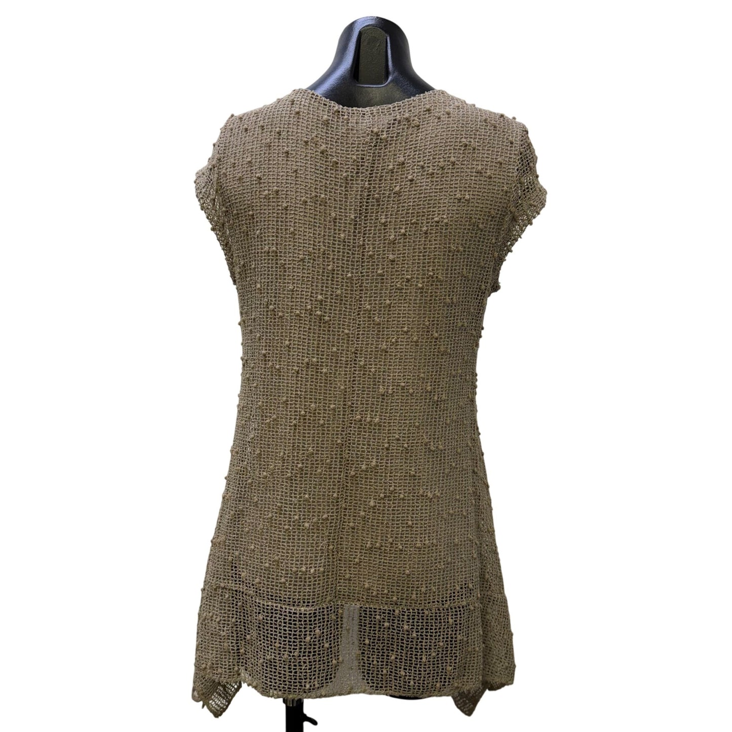 Tempo Paris Beige Textured Embroidered Blouse Tunic Top M