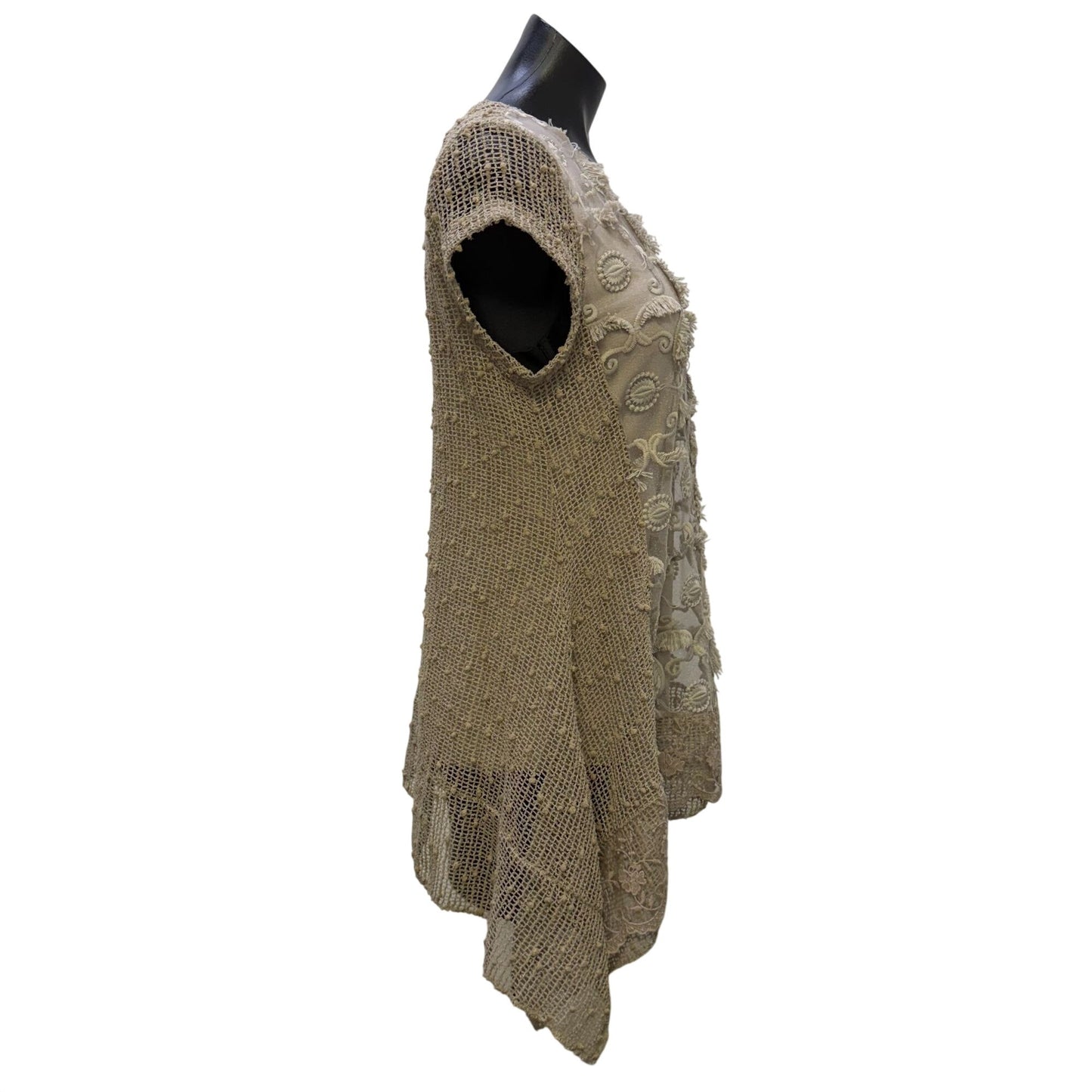 Tempo Paris Beige Textured Embroidered Blouse Tunic Top M