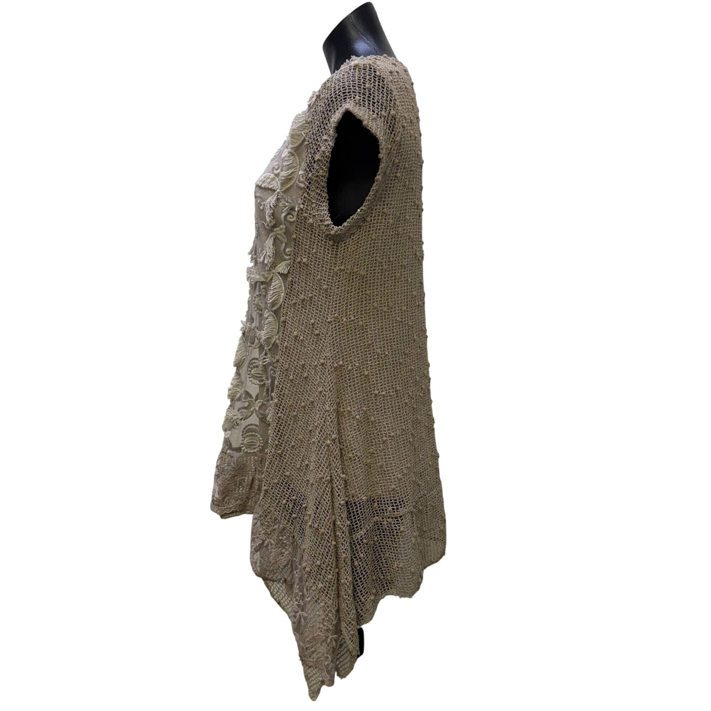 Tempo Paris Beige Textured Embroidered Blouse Tunic Top M